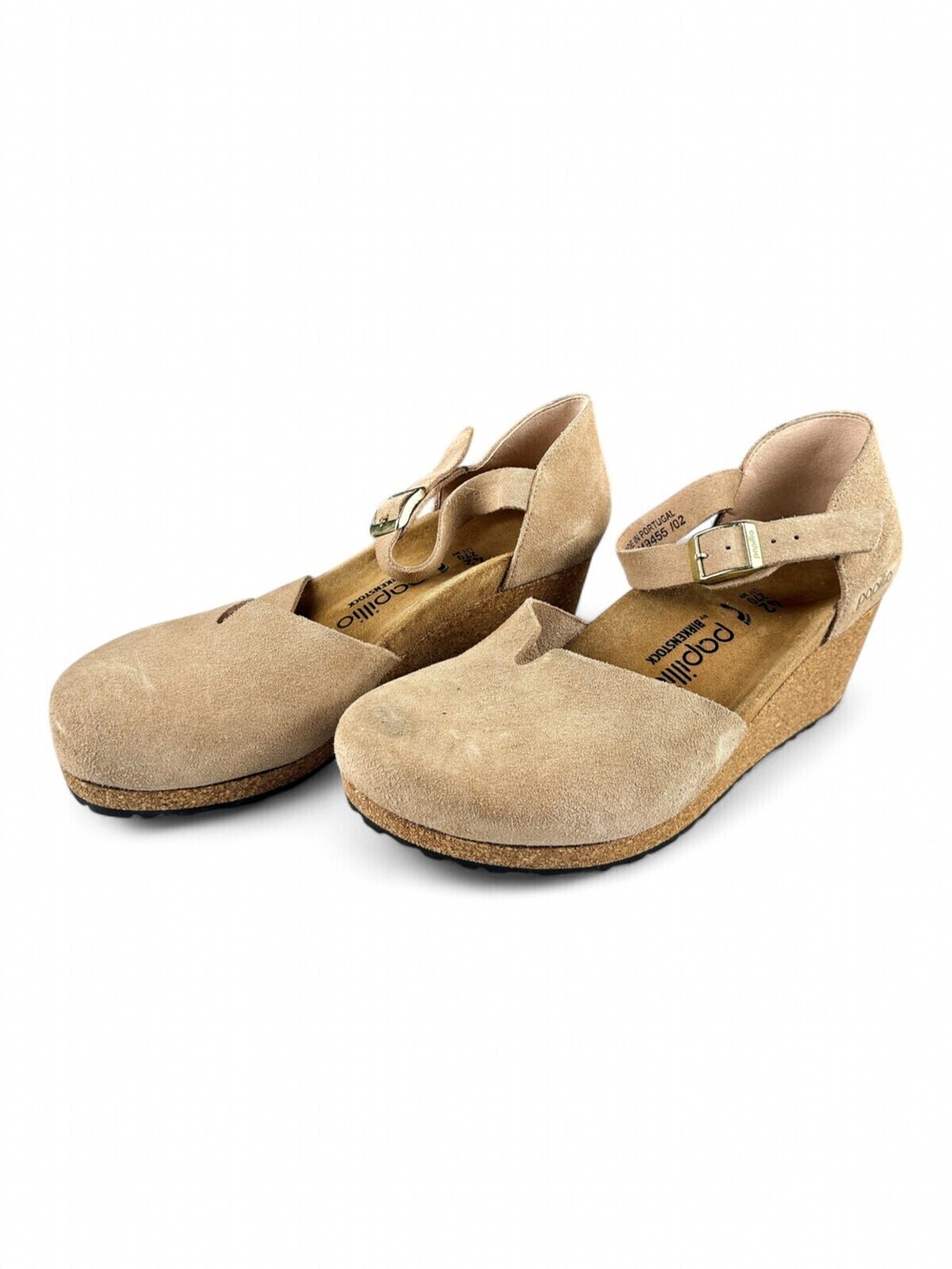 Papillio by Birkenstock Suede Wedge Clogs Sandals Tan Beige Womens 9.5 42 L11